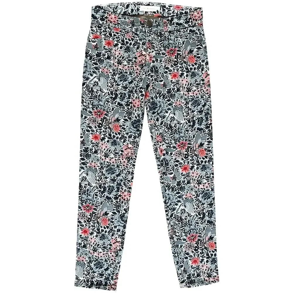 Tory Burch Blue Printed Mid-Rise Skinny Leg Jeans, US24
